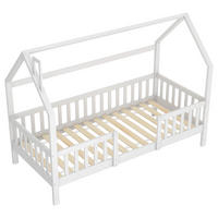 HAUSBETT 90/200 cm DE-02883, mit Schornheim und Dach, in Weiß - Weiß, Holz/Holzwerkstoff (90/200cm) - ComfortXL