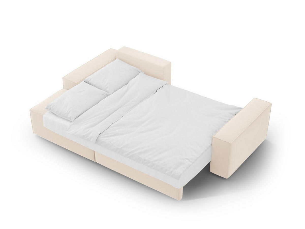 ECKSOFA ausklappbar links mit Container Jodie aus Samt leichtes beige 3 Sitzplätze - Creme, Textil (246/151cm) - Micadoni