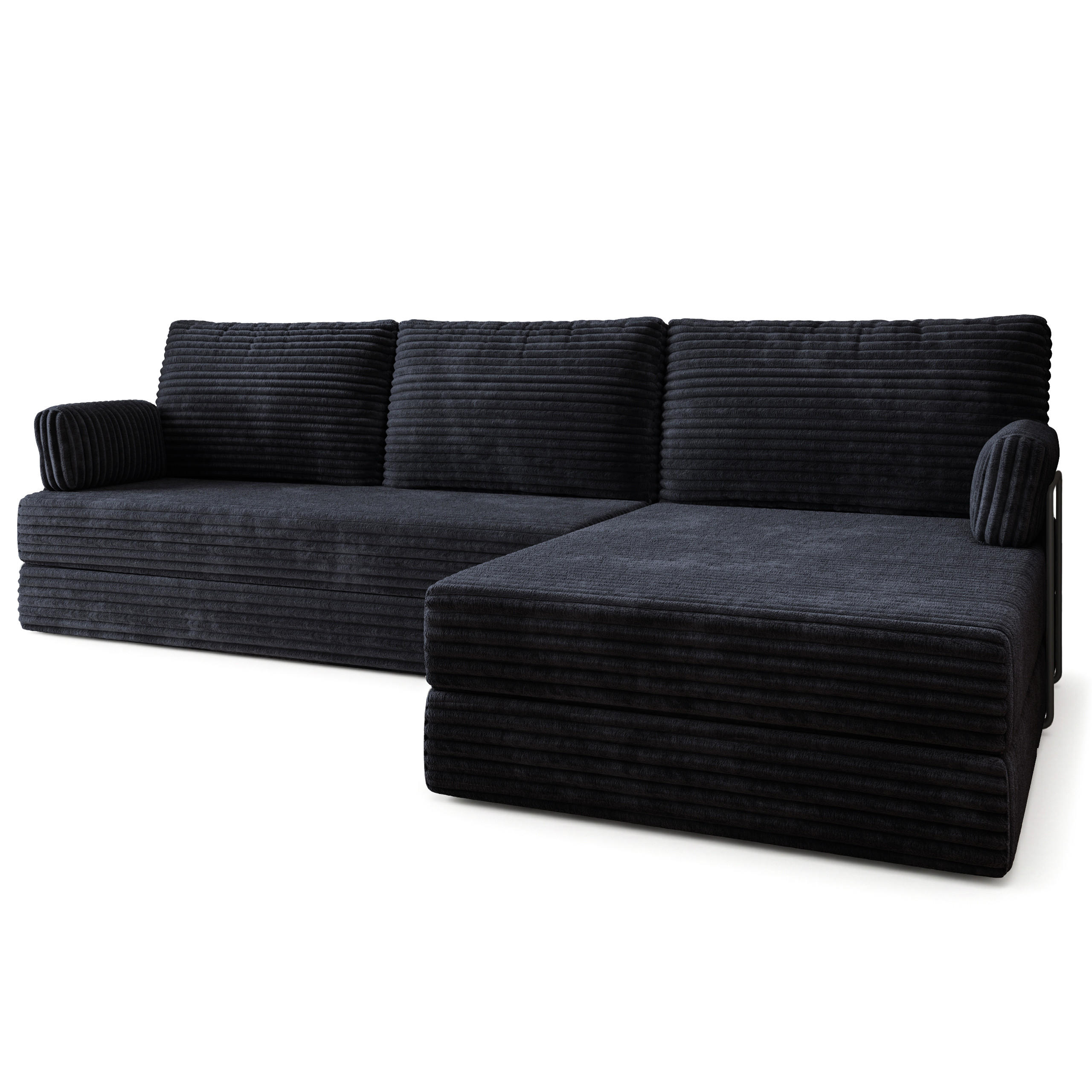 ECKSOFA ANKO modulares Boneless Sofa mit Schlaffunktion Schwarz Kordstoff - Schwarz, Textil (270/160cm) - MASSENO