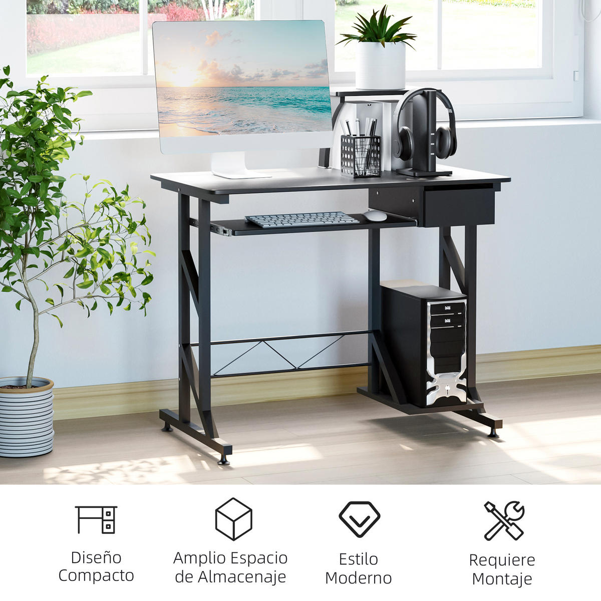 BÜROTISCH Schwarz 1 Stück - Schwarz, Holzwerkstoff (50/100/90cm) - GiPP