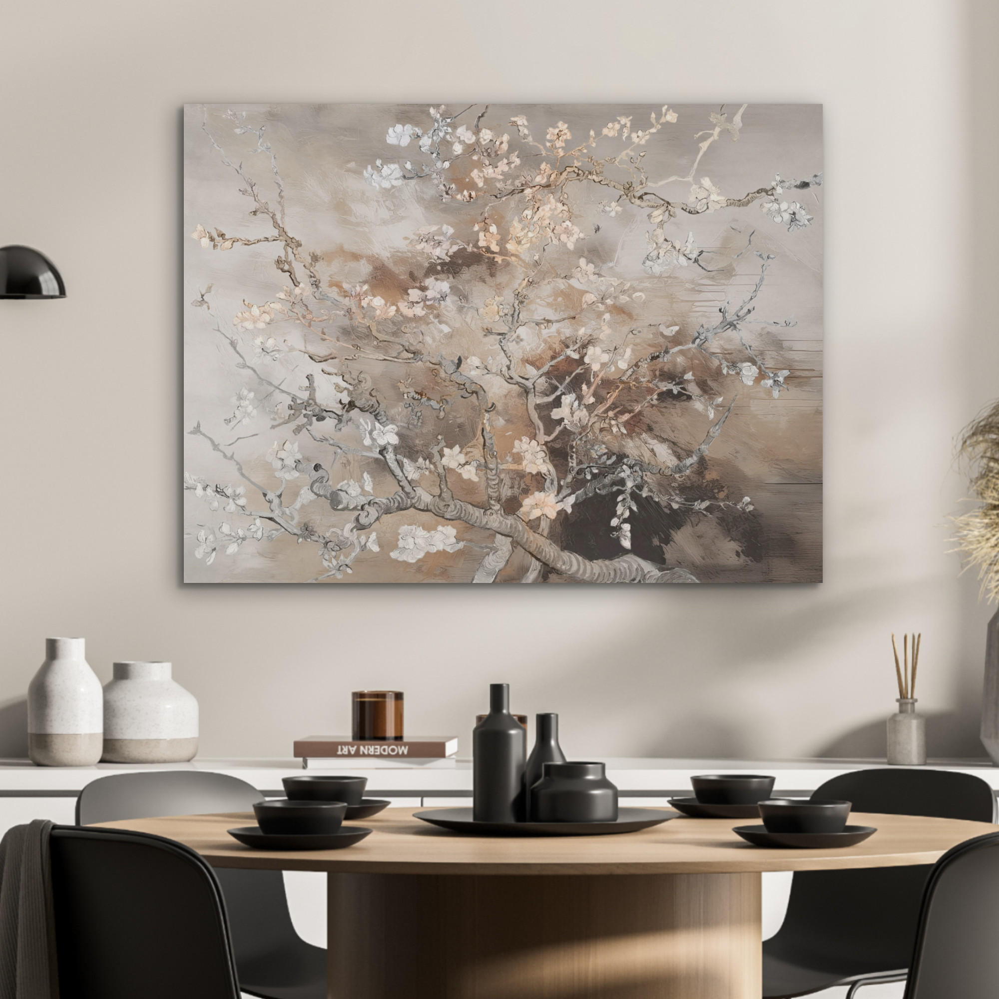 AKUSTIKPANEEL Mandelblüte - Kunst - Van Gogh - Beige - Abstrakt 80x60 cm - Braun, Textil (80/0.9cm) - MuchoWow