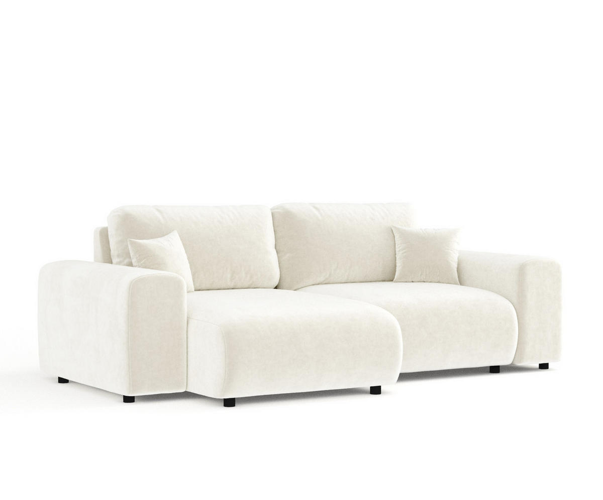 ECKSOFA Zanzibar Creme Samtstoff - Creme/Schwarz, Holz/Holzwerkstoff (237/144cm) - Maison de Reve