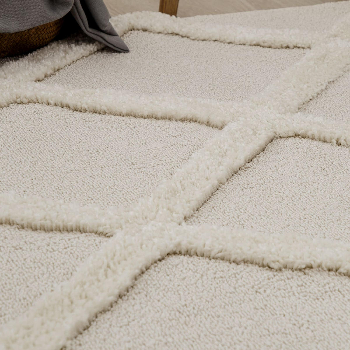 HOCHFLORTEPPICH, mit Rautenmuster, aus Polypropylen, Creme, 60 x 100 cm - Beige, Textil (60/100cm) - KADIMA DESIGN