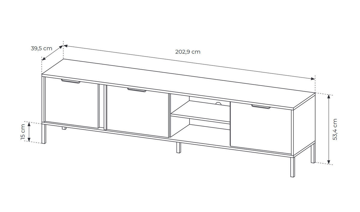 LOWBOARD Lars anthrazit / gold 202,9 / 39,5 / 53,4 cm - Anthrazit, Holz/Holzwerkstoff (202.9/53.4/39.5cm) - Feldmann-Wohnen