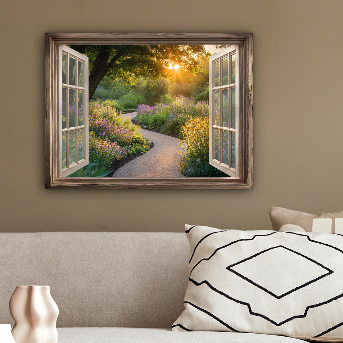 LEINWANDBILD Aussicht - Blumen - Natur - Sonne - Weg 40x30 cm - Hellgelb, Textil (40/30cm) - MuchoWow