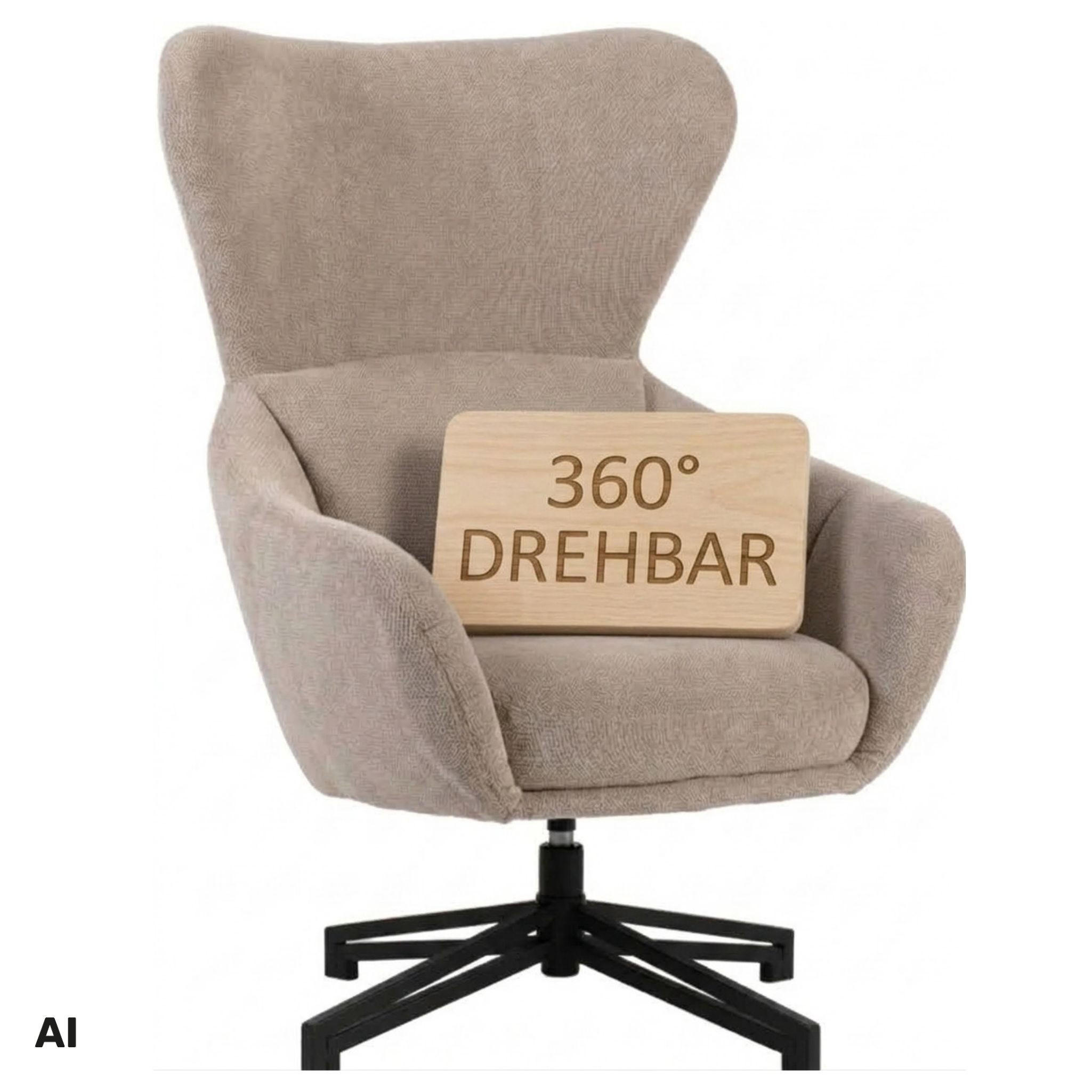 OHRENSESSEL Marconia - Beige/Schwarz, Textil/Metall (74/109/80cm) - Mr. Deko