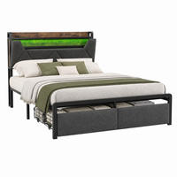 POLSTERBETT mit Stauraum, LED und USB 140x200 cm Leinen Grau mit Matratze - Grau, Metall (140/200cm) - Meubliv