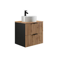 EINZELWASCHTISCH - 60cm x 46cm - MDF - schwarz, naturfarben hell - MADELA - Schwarz, Holz (60/57/46cm) - Vente-Unique