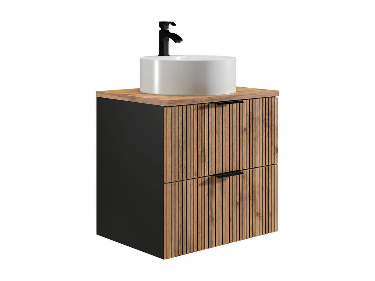 EINZELWASCHTISCH - 60cm x 46cm - MDF - schwarz, naturfarben hell - MADELA - Schwarz, Holz (60/57/46cm) - Vente-Unique