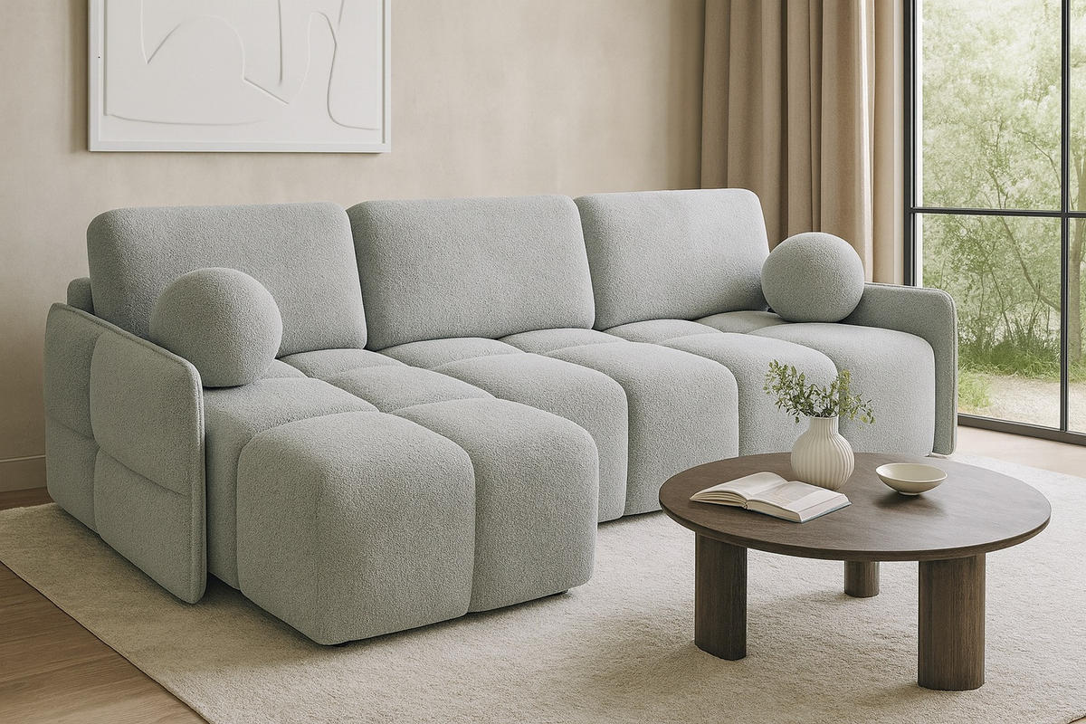 ECKSOFA Hellgrau MONO Mit Schlaffunktion Und Dekokissen Rechts - Grau, Textil (220/145cm) - Sepro Meble