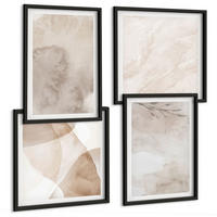 BILDER SET 4er Set - 50x50 cm & 40x60 cm Schwarzer Rahmen - Aquarellfarben, Boho-Texturen - Schwarz, Kunststoff (50/50cm) - TULUP