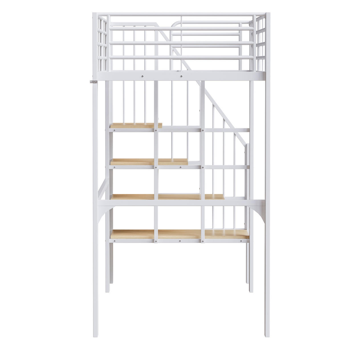 HOCHBETT 90/200 cm Weiß mit Stauraum und Treppe aus Metall - Weiß, Metall (90/200cm) - MIVRAY