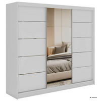 SCHWEBETÜRENSCHRANK 240 - SKORIA - Weiß mit Spiegel - Alufarben/Weiß, Holzwerkstoff/Metall (240/216/61cm) - MKS