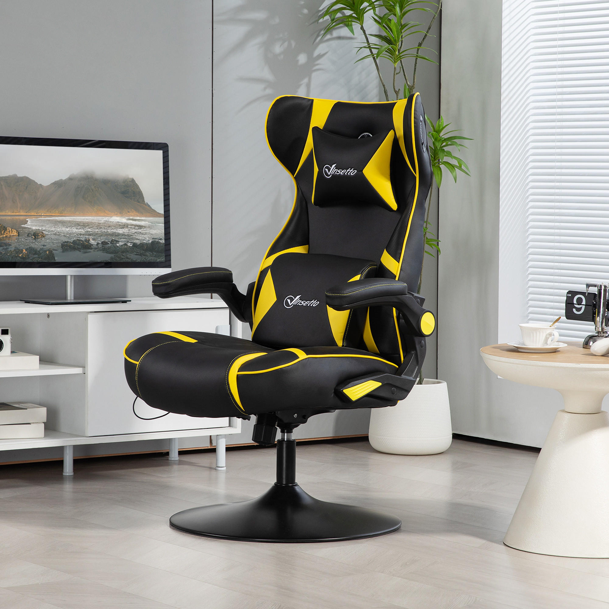 GAMING-STUHL mit Wippen- und Schaukelfunktion, Schwarz+Gelb - Gelb, Leder (69/118/73cm) - Vinsetto