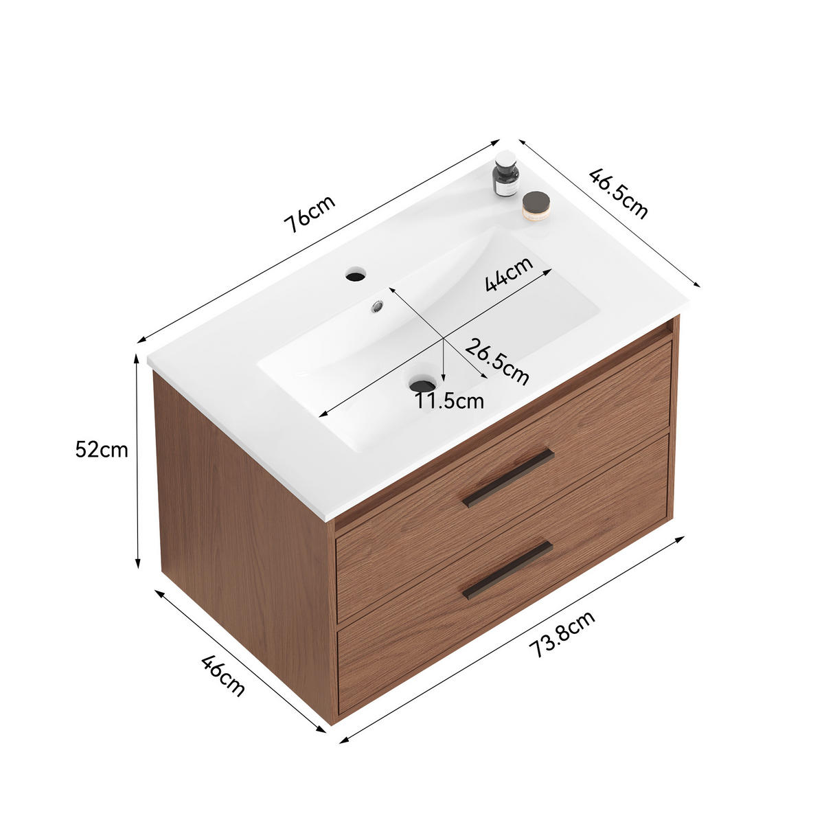 BADEZIMMERSCHRANK mit 2 Schubladen 75 cm Reddish Brown - Braun, Holzwerkstoff (46.5/52/76cm) - Beauniv