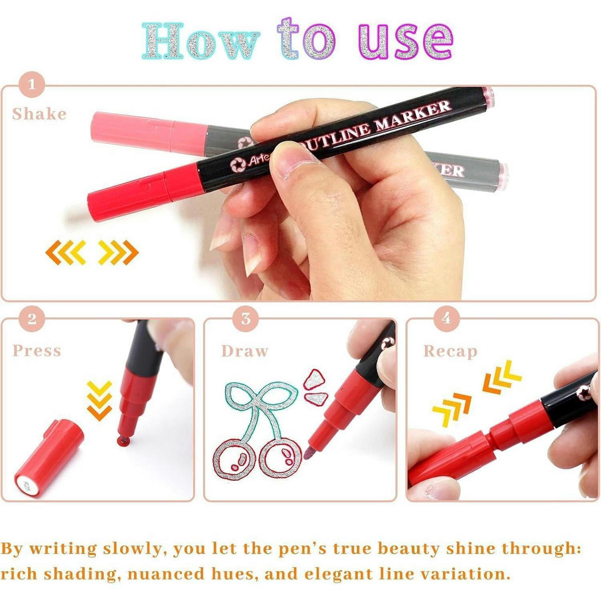 MARKER 12er Set Outline Stifte Glitzer Effekt - Multicolor, Kunststoff (1/1/14cm)