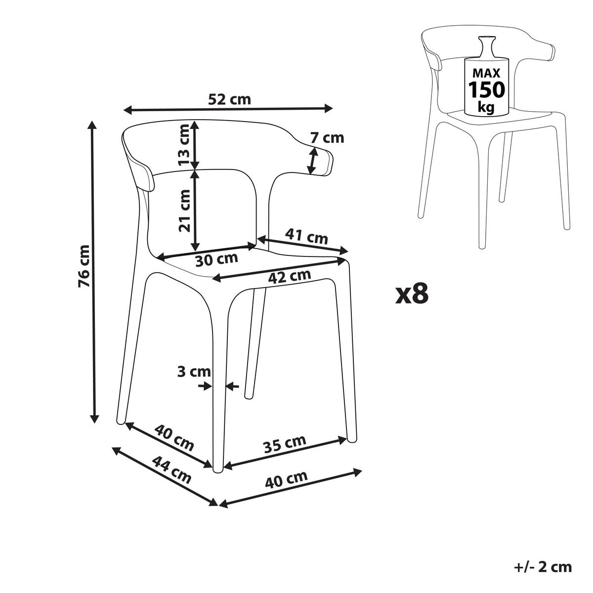 GARTENSTÜHLE 8er-Set Kunststoff grau Gubbio - Grau, Kunststoff (50/76/49cm) - Beliani