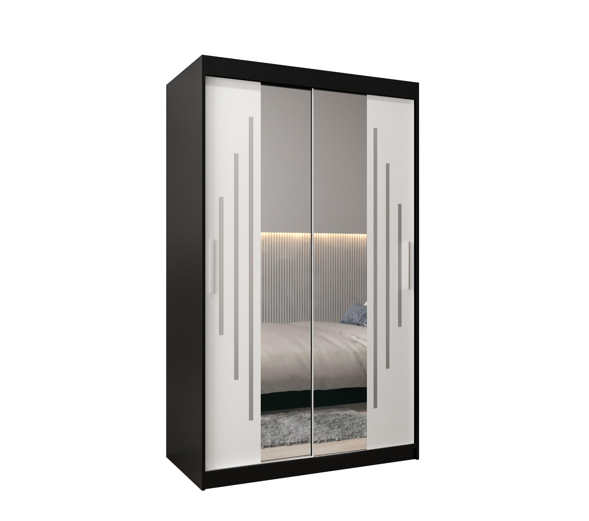 Abiks Möbel Schwebetürenschrank Schwarz, Weiß 120x200x62 cm