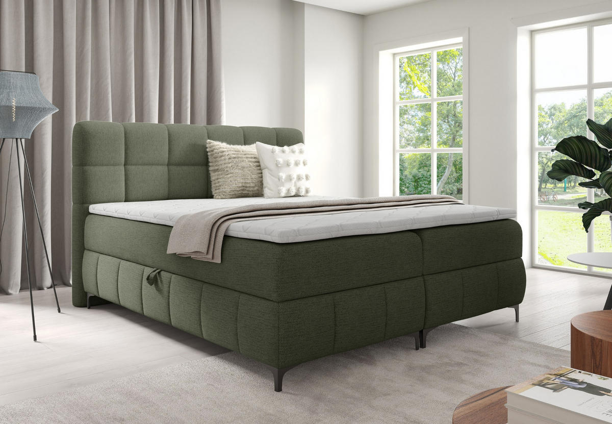 BOXBETT mit Stauraum und Topper 180x200 cm Grün - Grün, Textil (180/200cm) - Home Collective
