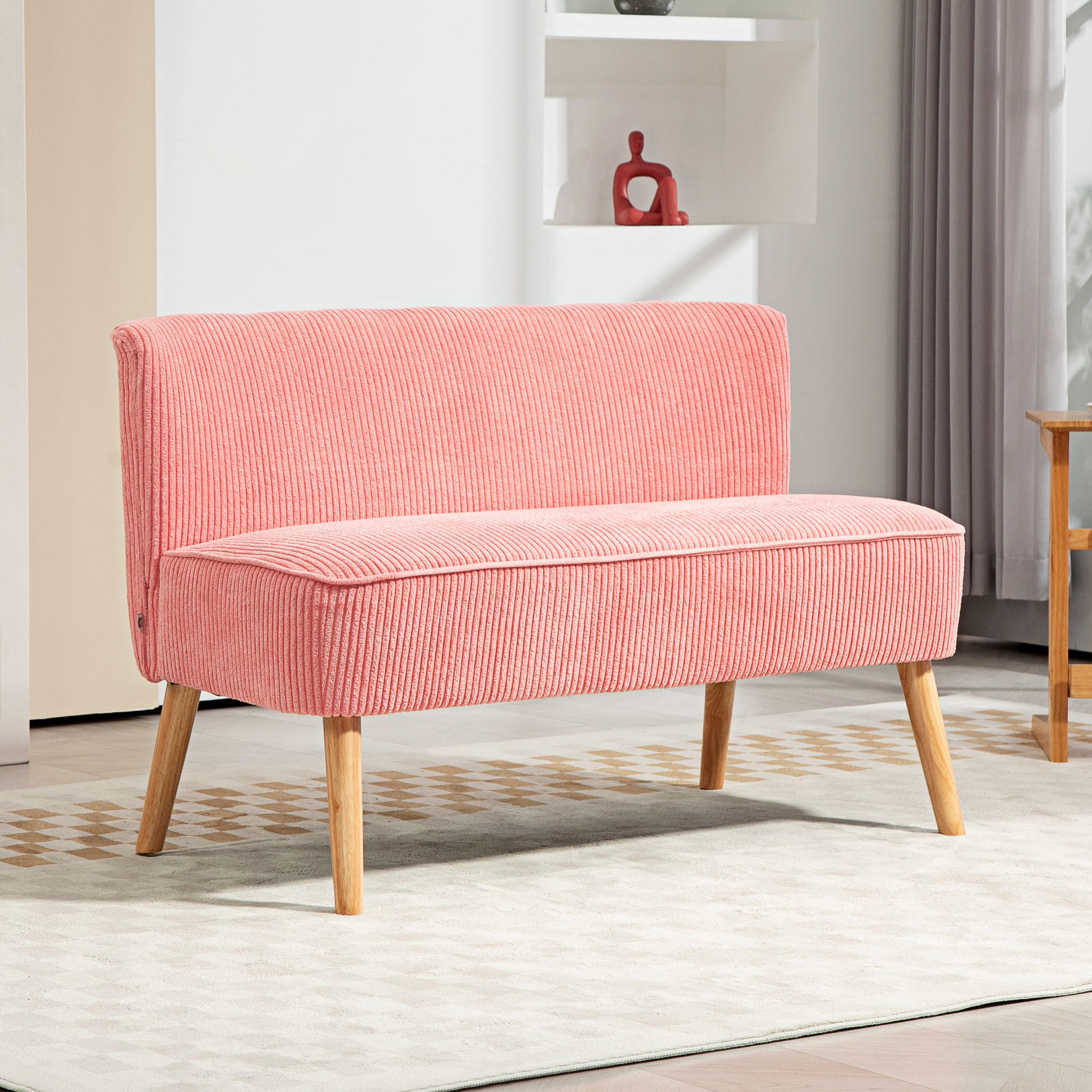 2-SITZER Sofa Polstersofa Doppelsofa Zweisitzer Sofa Cordartiges Polyester Rosa - Rosa/Naturfarben, Holz/Textil (56.5/77/117cm) - HOMCOM