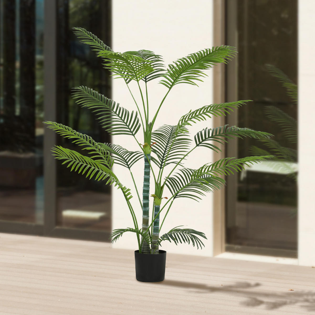 KÜNSTLICHE Palme groß 175 cm Kunstpflanze im Topf mit UV-Schutz für Garten - Schwarz/Grün, Kunststoff (175cm) - HOMCOM