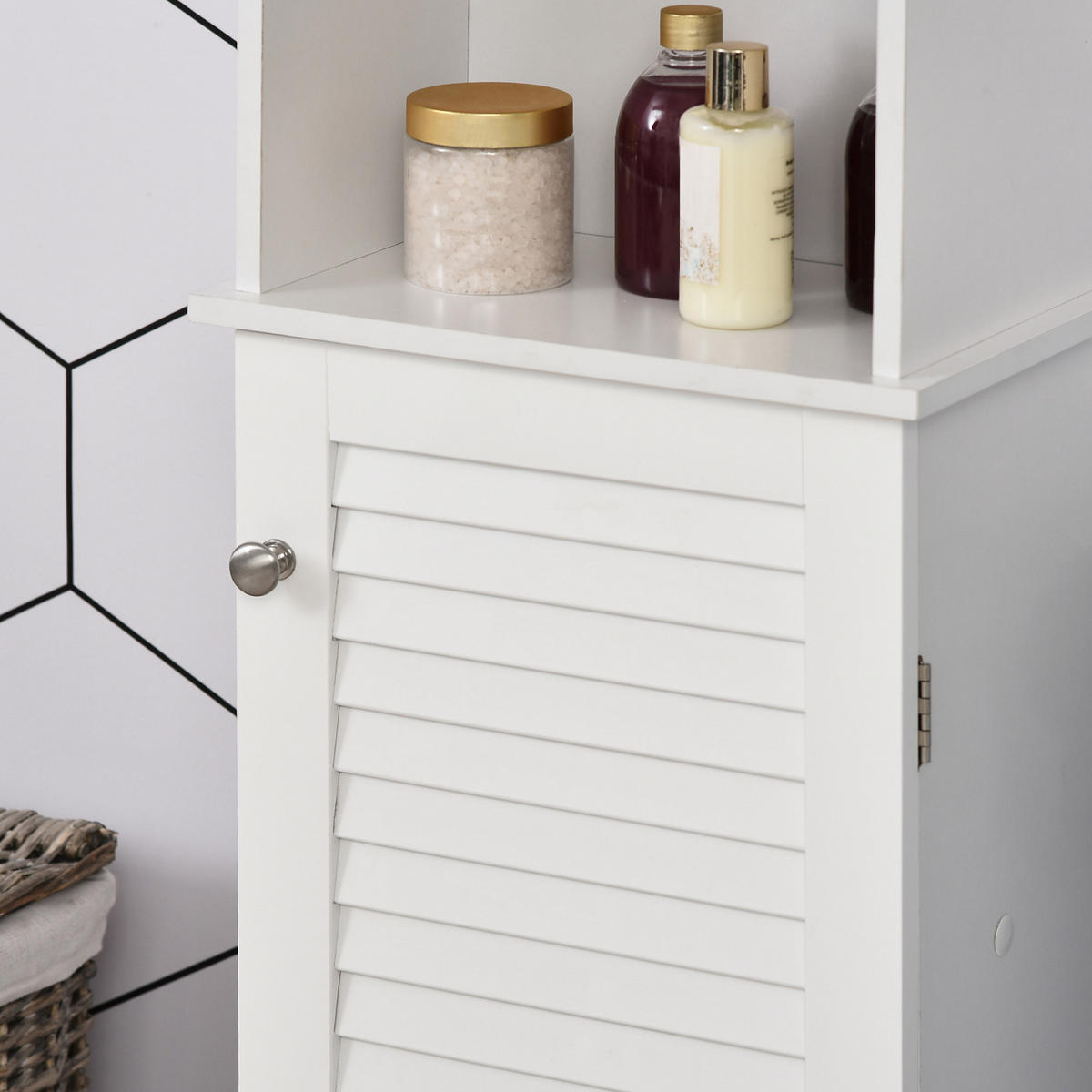 HOCHSCHRANK DE-12346 mit Jalousietür und 3 Nischen Weiß - Weiß, Holzwerkstoff (50.8/419.1/86.36cm) - ComfortXL