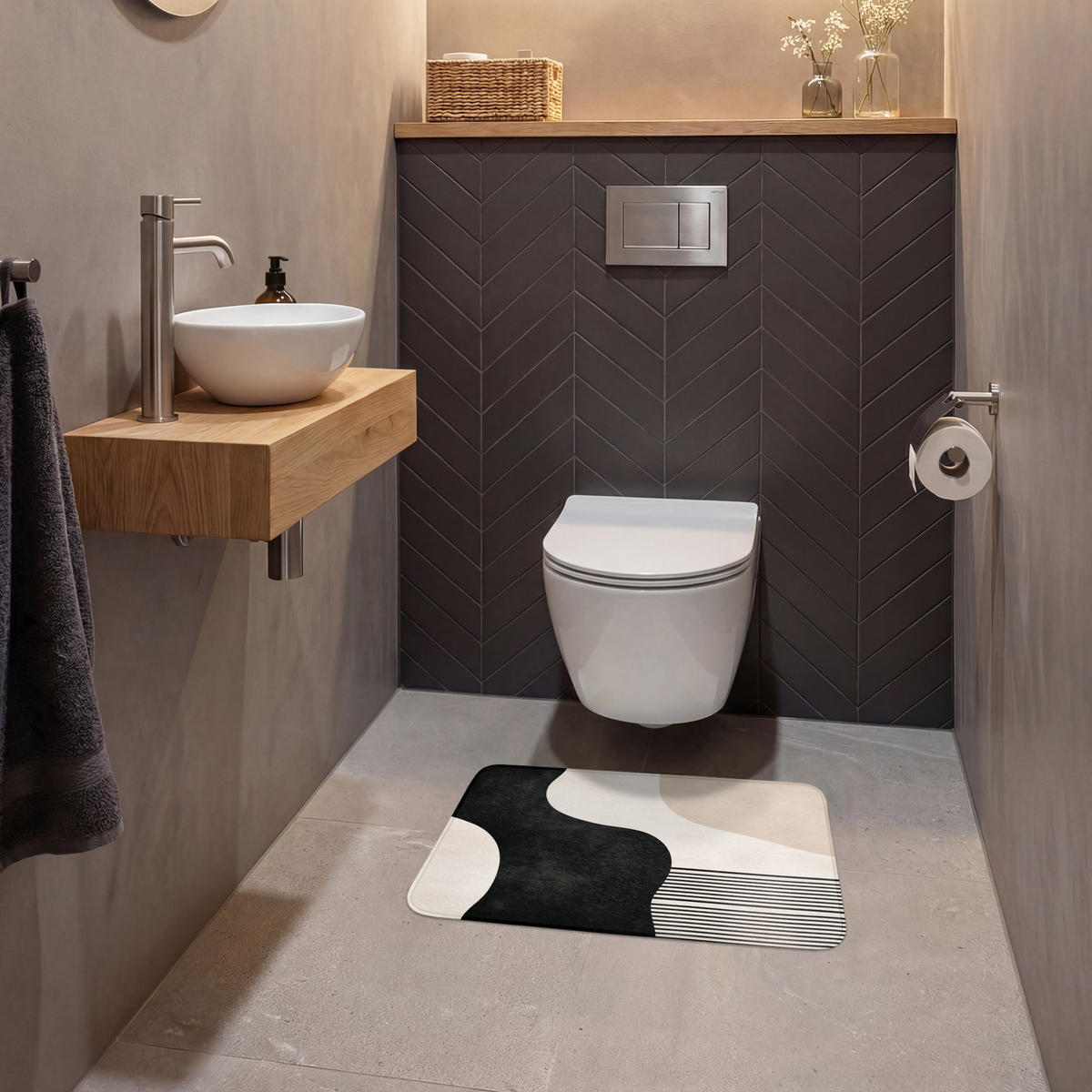 WC PŘEDLOŽKA Abstraktní - Japonské - Béžové - Moderní 60x40 cm - béžová, textil/plast (60/1cm) - OnlyWow