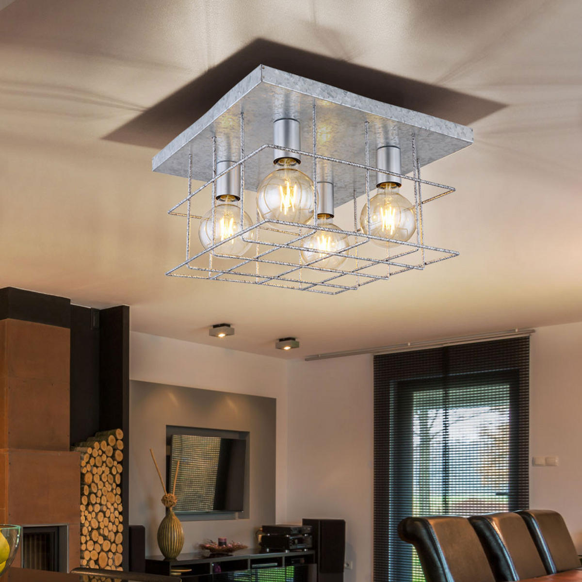 DECKENLEUCHTE Metall Silber Gitteroptik - Silberfarben, Metall (40/40/20cm) - Globo Lighting