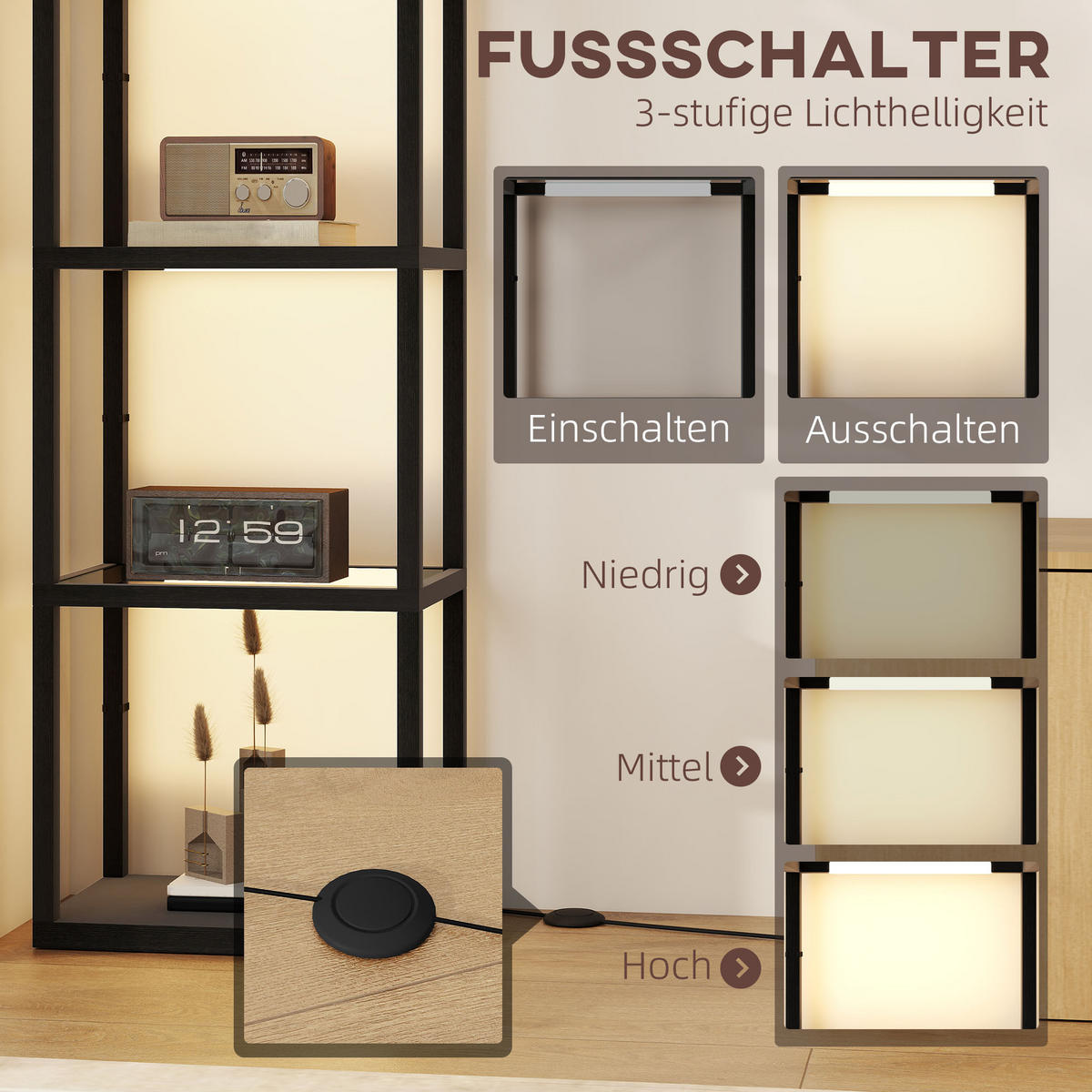 STEHLAMPE MDF Hartglas Schwarz - Schwarz, Holzwerkstoff (45/29/157cm) - HOMCOM