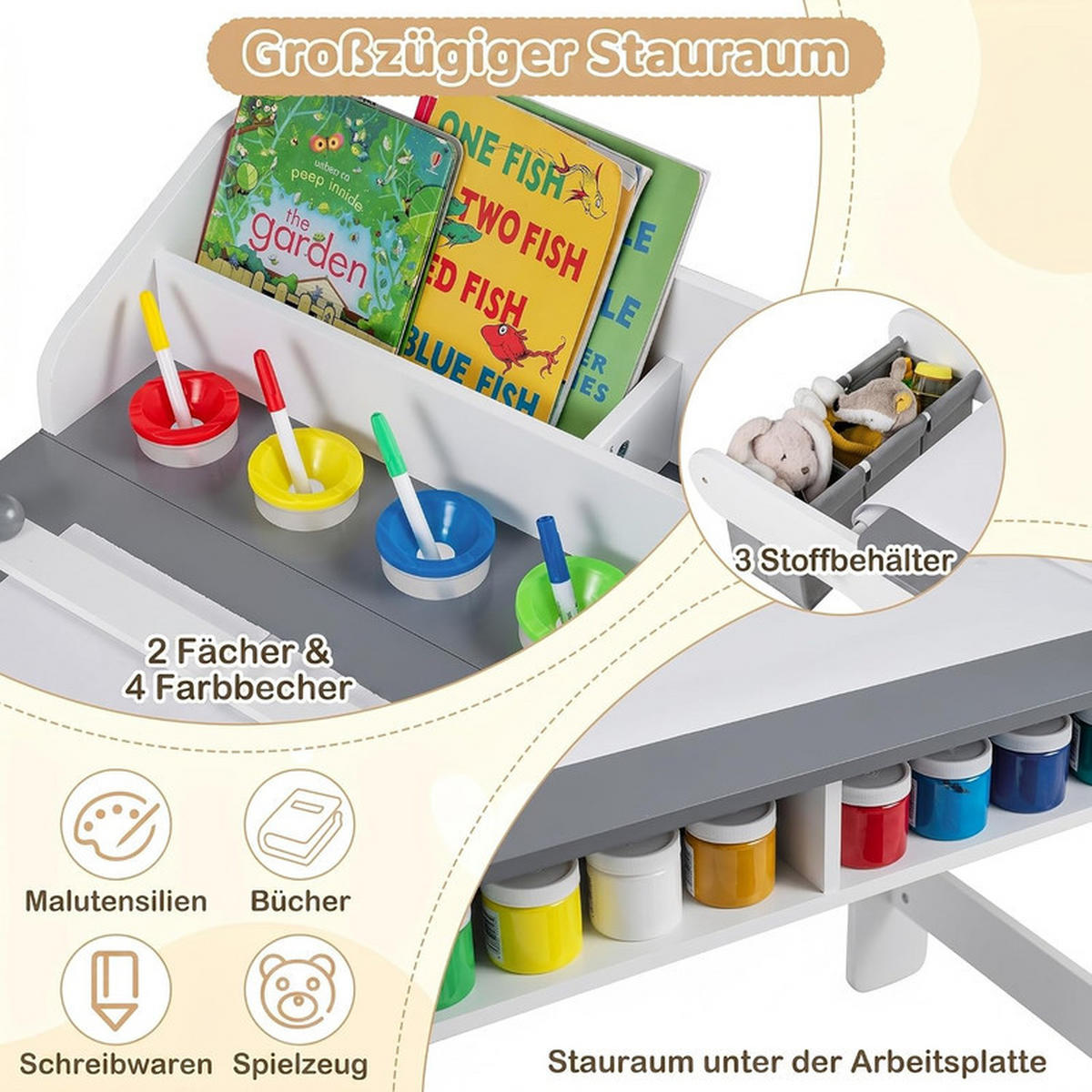 KINDERSCHREIBTISCH-SET mit Stauraum grau(2-tlg) - Grau, Holzwerkstoff (136/67/45.5cm) - COSTWAY