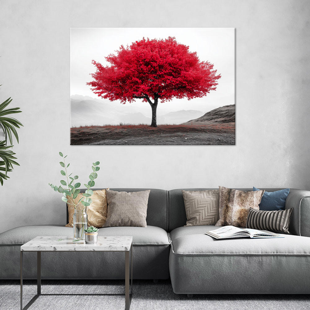 LEINWANDBILD Rote Baumlandschaft 120x80cm - Rot, Textil (120/80cm) - Feeby