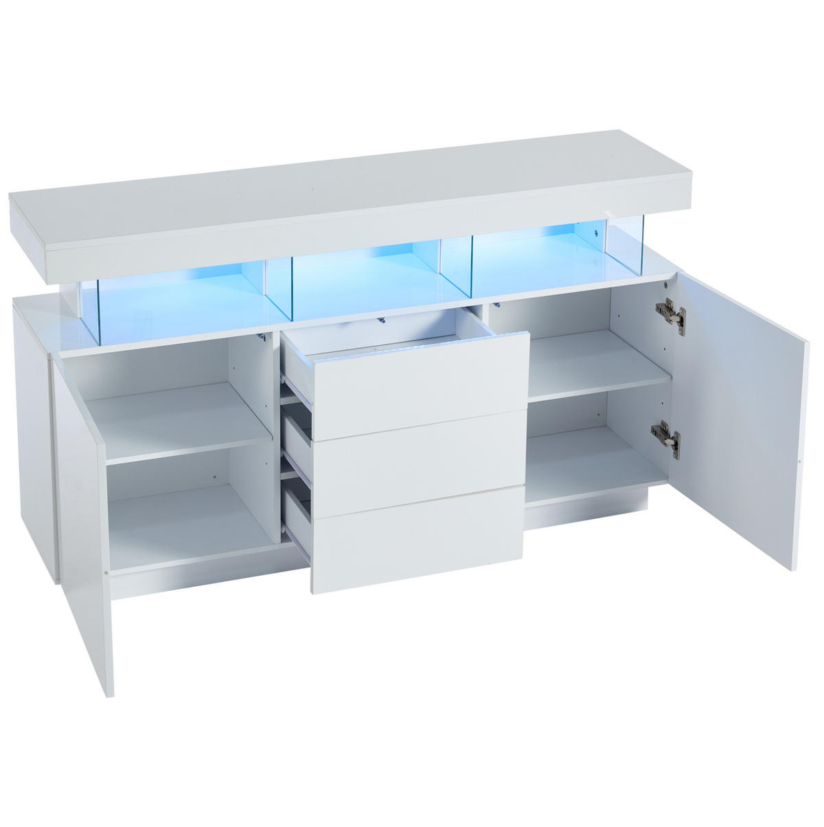 SIDEBOARD 140/35/80 cm weiß aus Spanplatte mit Acryl und LED - Weiß, Holzwerkstoff (140/80/35cm) - OKWISH