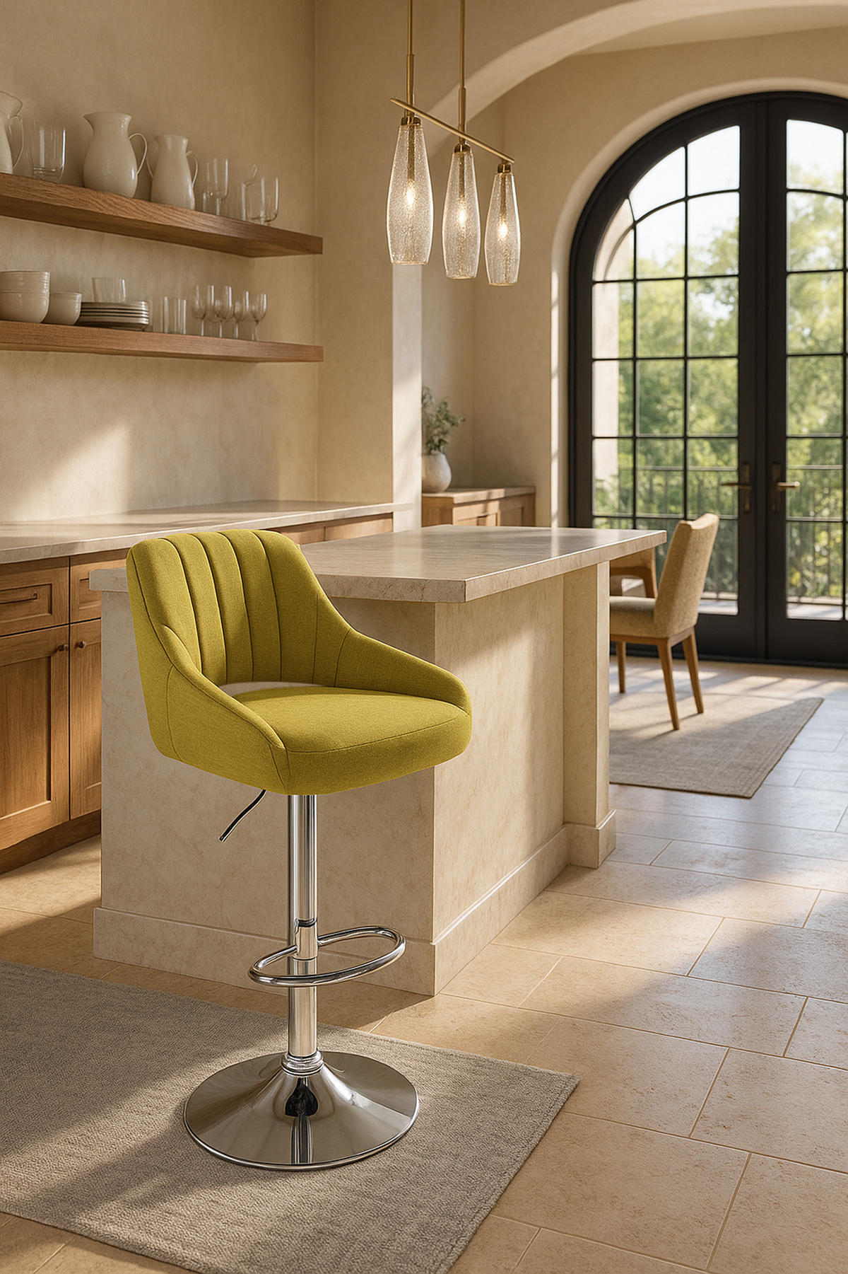 BARHOCKER 2er Set Milos Stoff C grün - Chromfarben/Grün, Textil/Metall (47/106/48cm) - TPFLiving