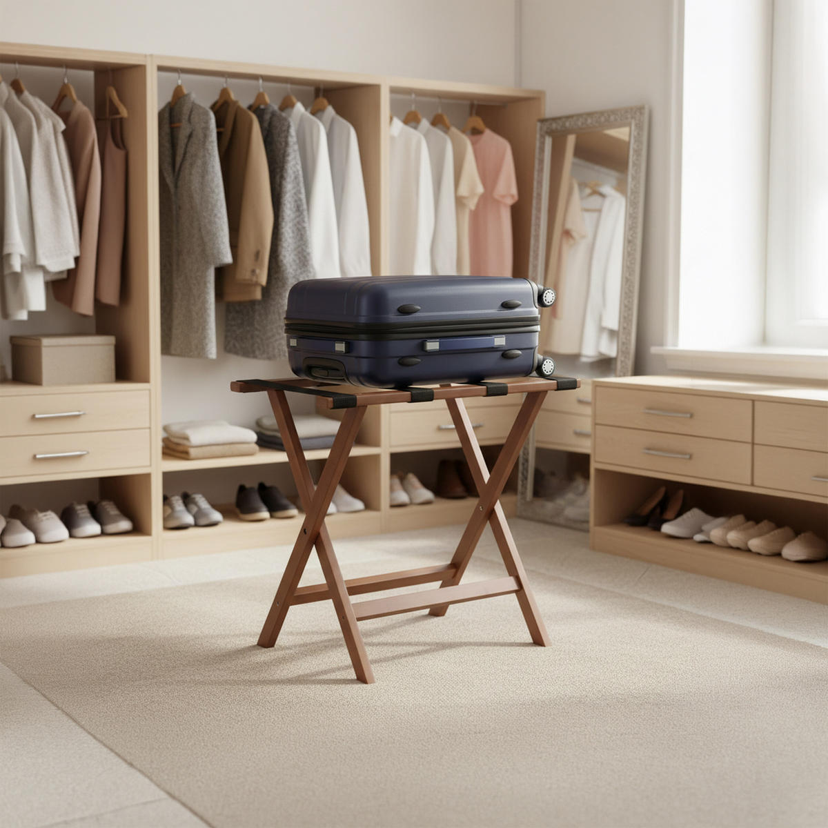 KUFROVÝ stojan - hnedá, drevo/textil (58/52/37.5cm) - Relaxdays