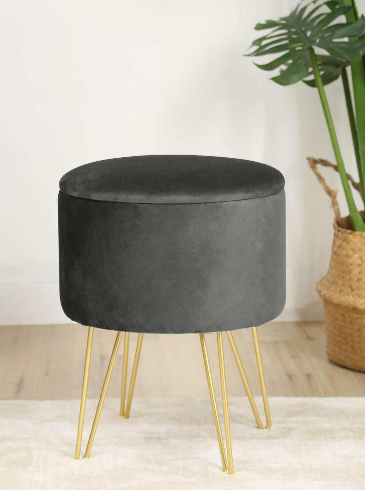 POUF Grau 35x35x45 cm - Dunkelgrau/Goldfarben, Textil/Metall (35/45/35cm) - Akord