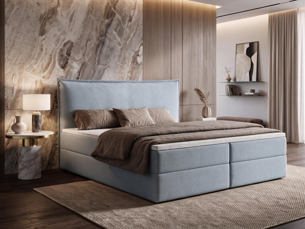 BOXBETT ARENO 200x200 cm Komplett-Set mit Bettkasten, Bonell-Matratze H3 und Topper - Hellblau - Hellblau, Textil (200/200cm) - Luxkor24