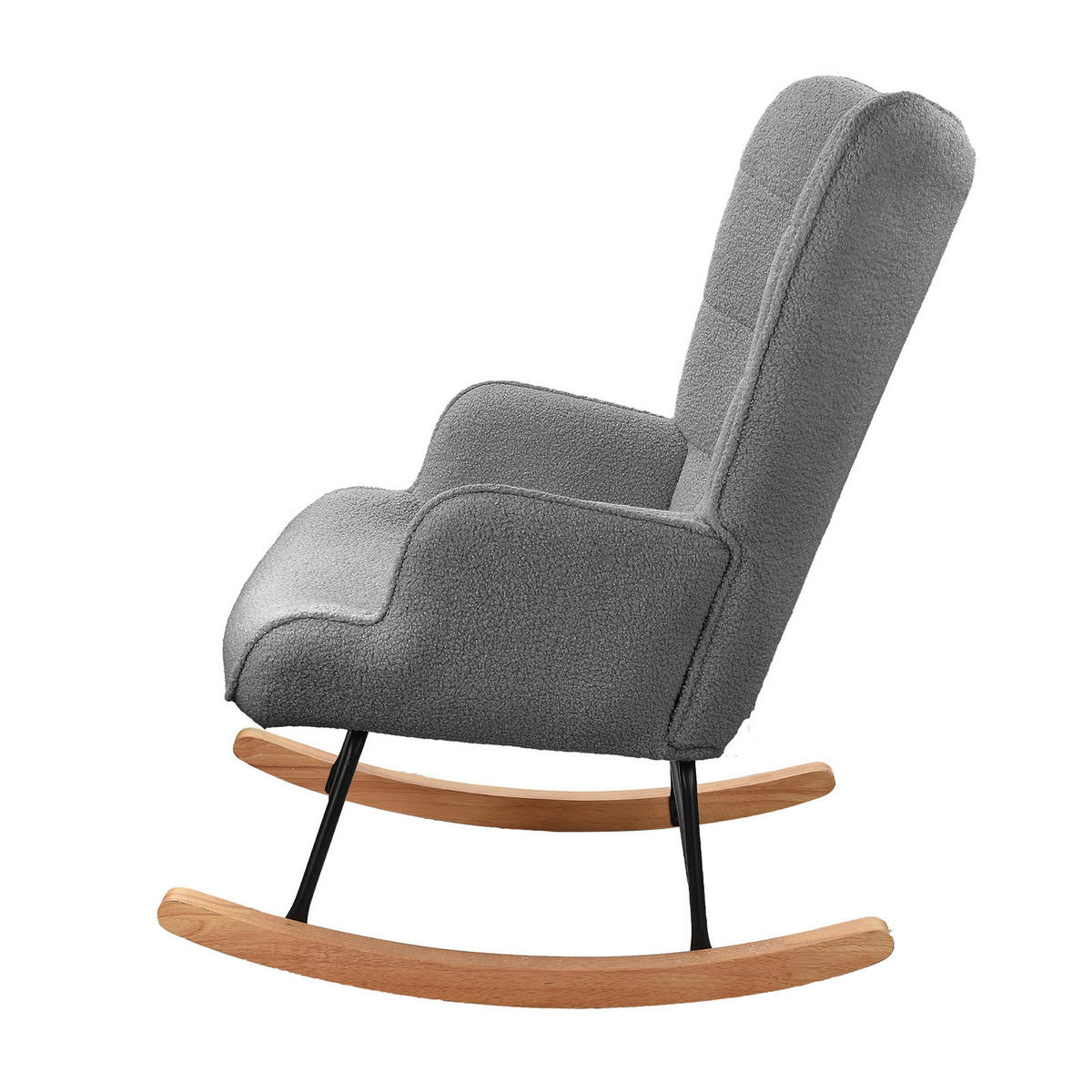 SCHAUKELSTUHL Relaxsessel aus Teddy-Samt mit Karierter Rückenlehne, Dunkelgrau - Dunkelgrau, Holz (75/92/68cm)