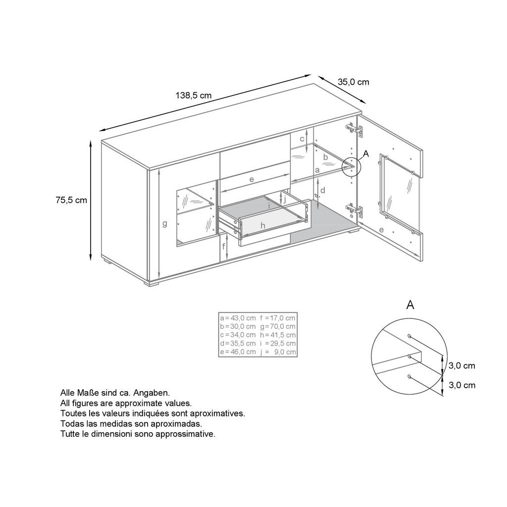 Thumbnail - Vladon Sideboard, Anthrazit, Holzwerkstoff, 138.5x75.5x35 cm, Wohnzimmer, Kommoden & Sideboards, Sideboards