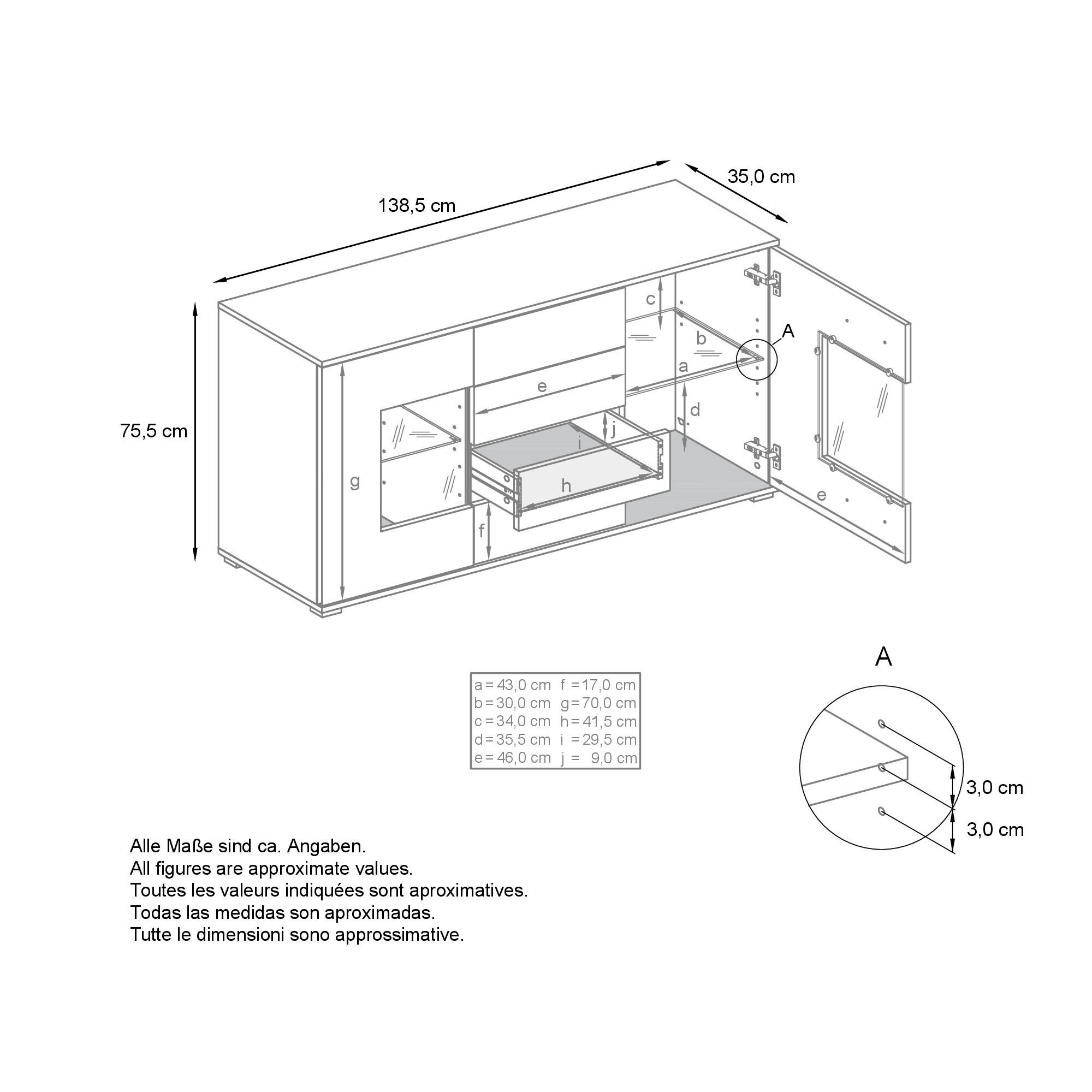 Thumbnail - Vladon Sideboard, Graphit, Holzwerkstoff, 138.5x75.5x35 cm, Wohnzimmer, Kommoden & Sideboards, Sideboards