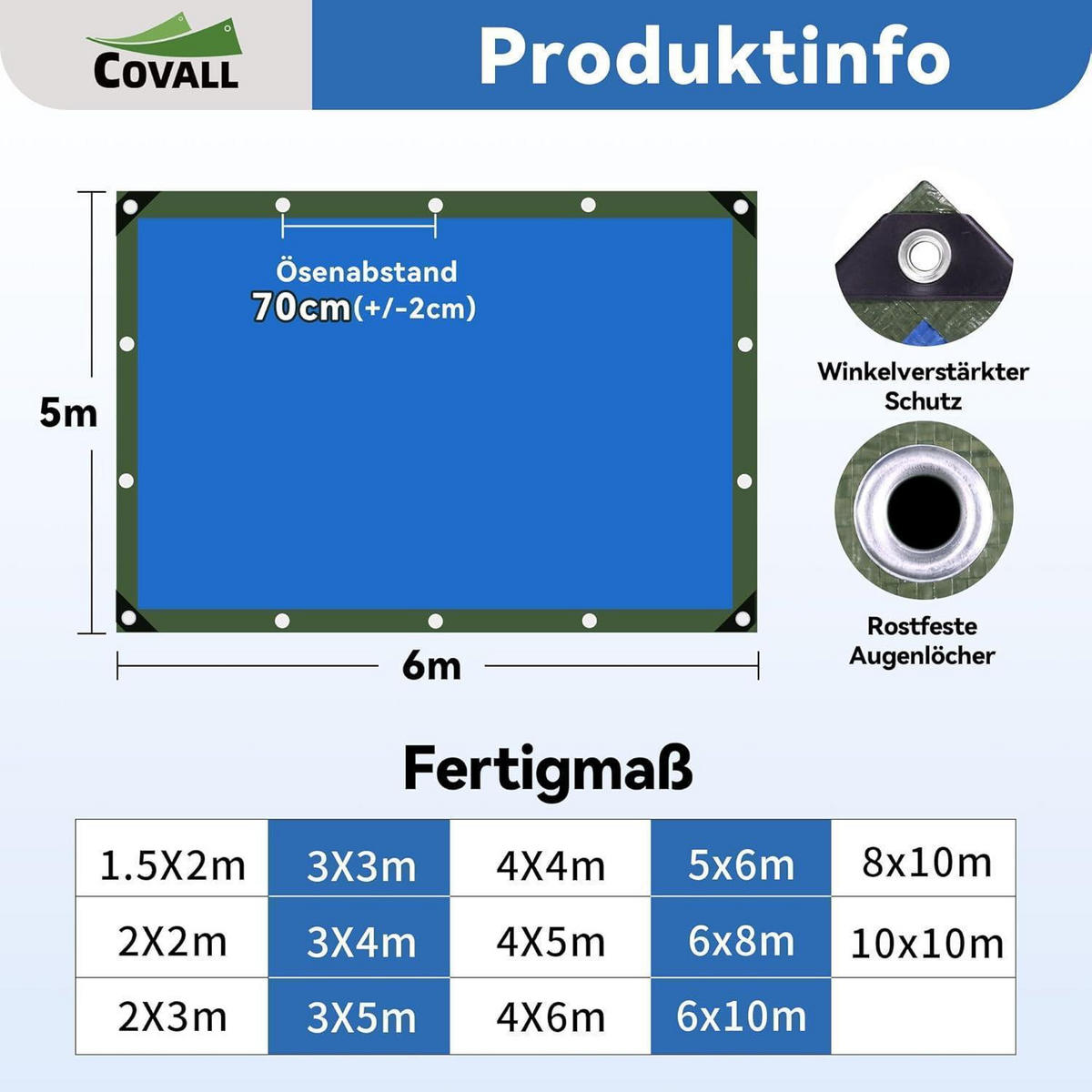 ABDECKPLANE 5 m x 6 m 75GSM HDPE mit UV-Schutz Grün/Blau - Multicolor, Kunststoff (38/28/6cm)
