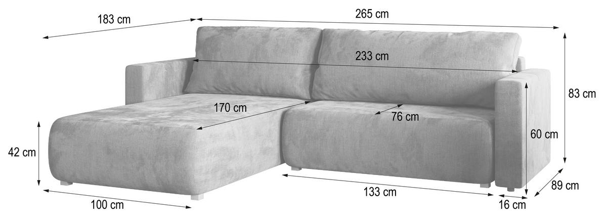 ROHOVÁ SEDAČKA TURIN žlutá - šedá/žlutá, dřevo/textil (265/183cm) - MASSENO