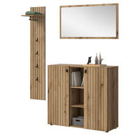 GARDEROBEN-SET Evoke Eiche 3-teilig 152 cm, Flurmöbel mit eingefräster Rillenoptik - Schwarz/Eiche Artisan, Glas/Holzwerkstoff (152/192/37cm) - Inn.Furn