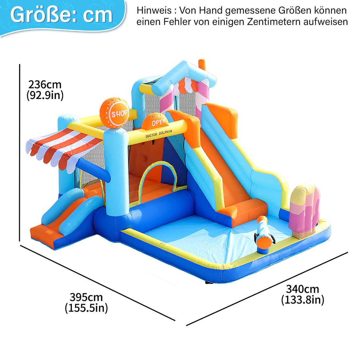 HÜPFBURG Wasserpark Trampolin 450W Gebläse - Blau, Textil (340/395/236cm) - LEBENLANG
