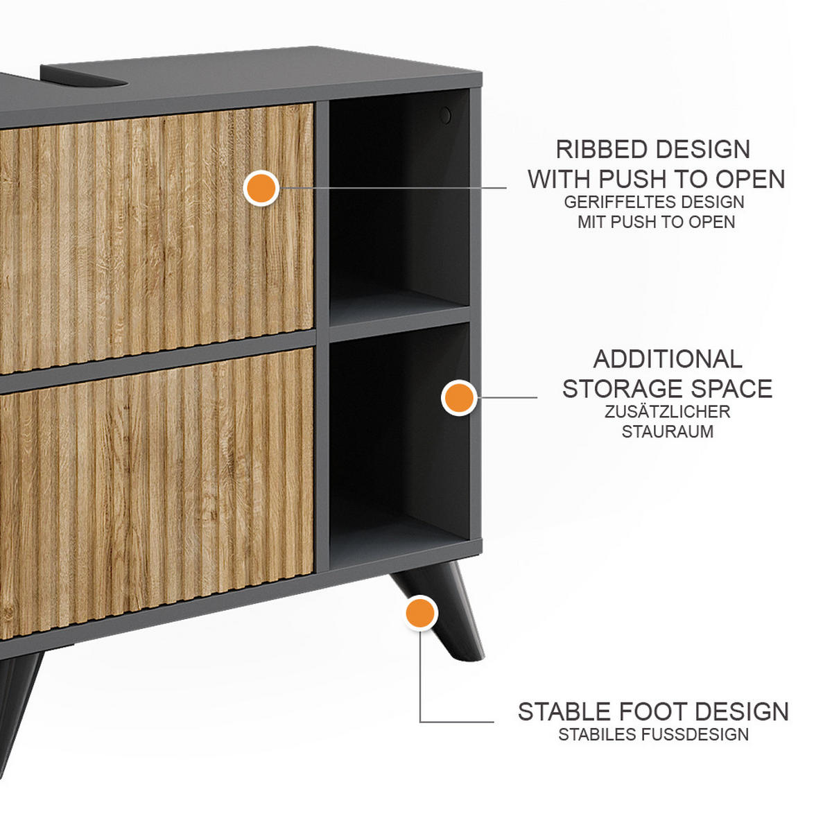 WASCHBECKENUNTERSCHRANK Leano Anthrazit/Bergeiche 60 x 62 cm mit 2 Schubladen - Anthrazit, Holzwerkstoff (60/62/30cm) - Vicco