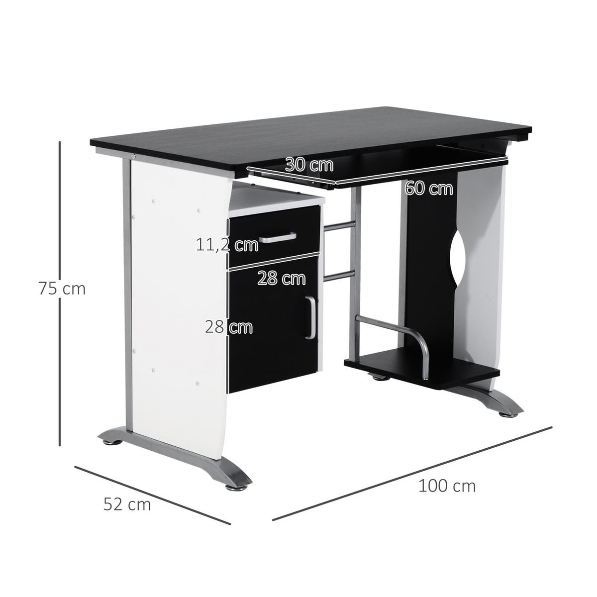 BÜROTISCH Schwarz und Silber 1 Stück - Multicolor, Holzwerkstoff (120/49/75cm) - GiPP