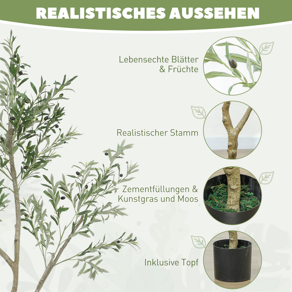 KÜNSTLICHER Olivenbaum groß 180 cm - Grün, Kunststoff (180cm) - HOMCOM