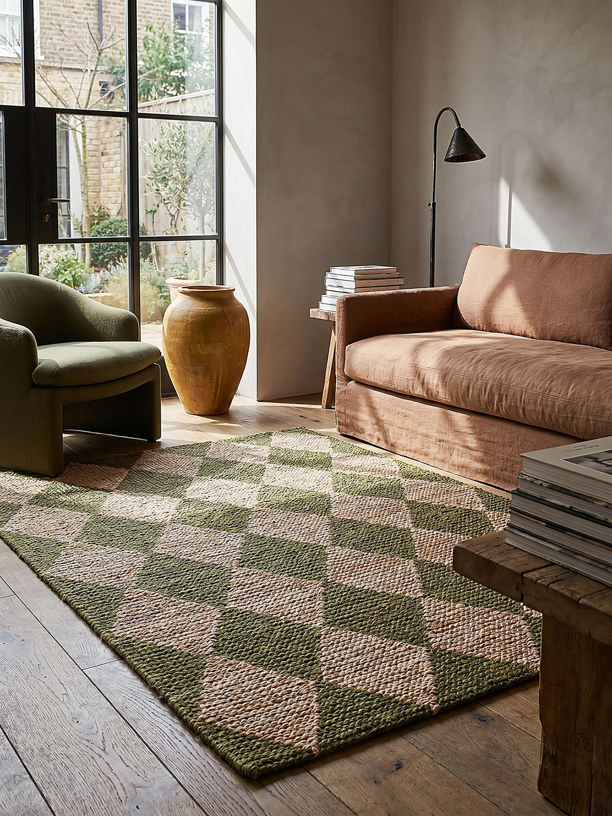 JUTETEPPICH BAIN, mit Rautenmuster, Olivegrün, 160 x 230 cm - Grün, Textil (160/230cm) - KADIMA DESIGN