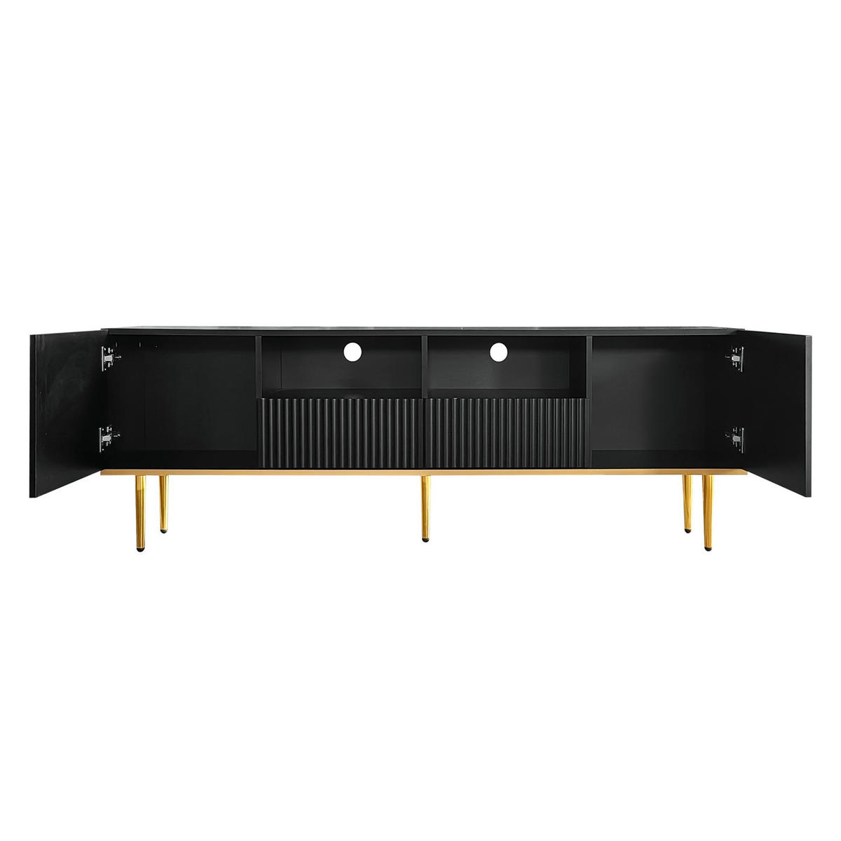 LOWBOARD in Schwarz TV-Schrank mit Schubladen und goldenen Füßen für Wohnzimmer, B165/T36/H55 cm - Goldfarben/Schwarz, Holzwerkstoff/Metall (165/55/36cm) - STILVORA