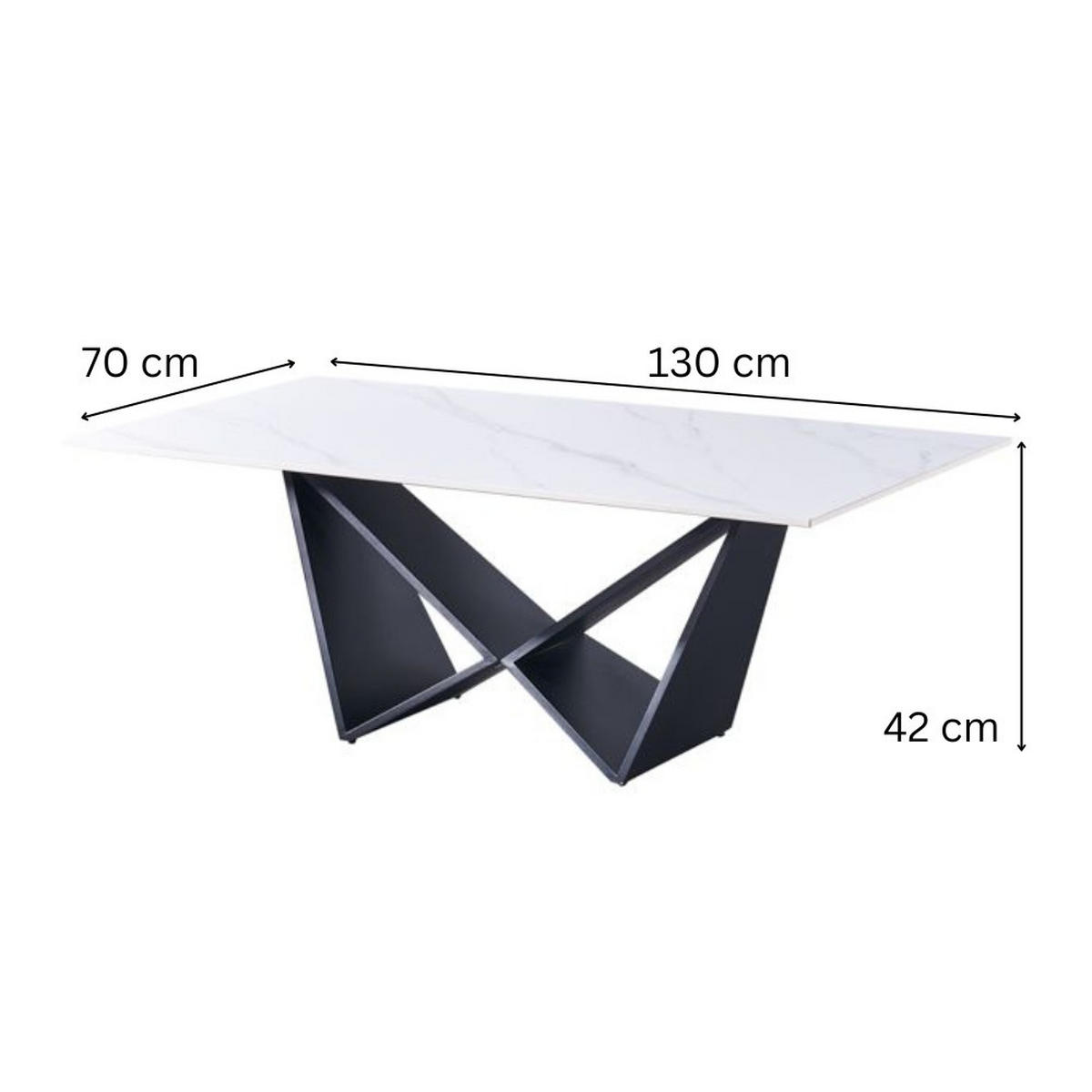 DESIGN-COUCHTISCH CENTO Rechteckiger Wohnzimmertisch in Marmor-Optik mit geometrischem Edelstahl-Gestell (130 x 70 cm) - Schwarz, Metall (70/130/42cm) - alesvelt