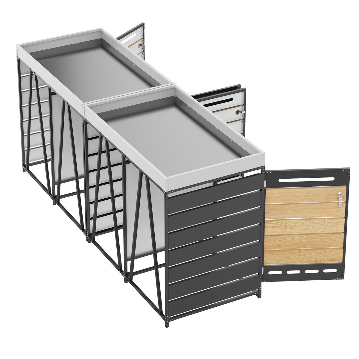 MÜLLTONNENBOX Pflanzdach Holzoptik abschließbar Belüftung - Schwarz, Metall (79/120/262cm) - FLIEKS